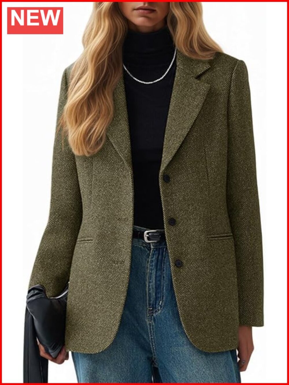 Wool Blend Herringbone Tweed Blazer Casual Long Sleeve Notch Lapel